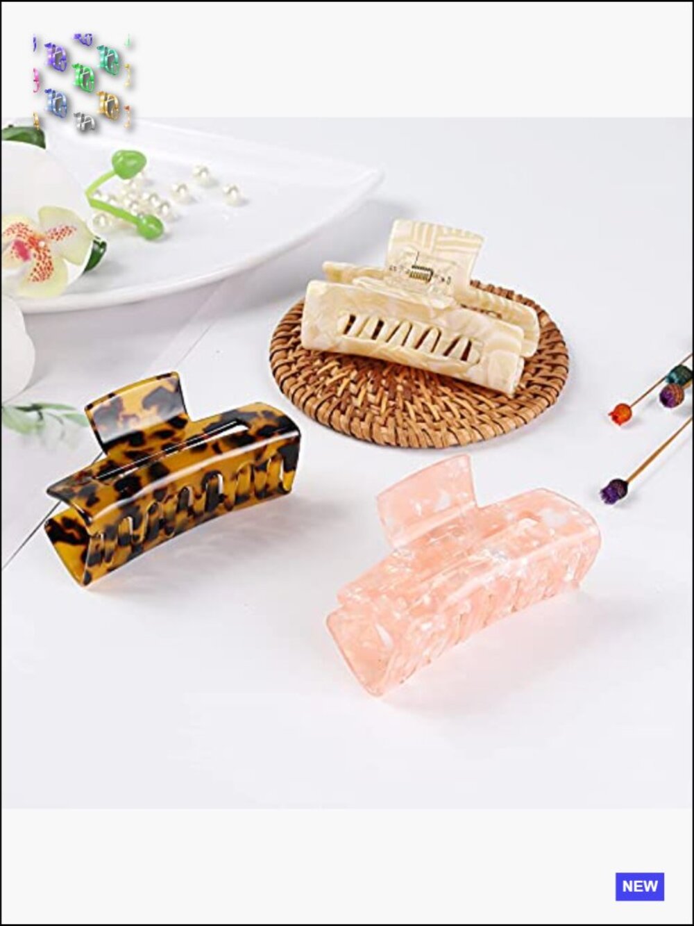 Hair Claw Clips Rectangle Shape 3 Inch Anti-Slip Teeth for Thick Hair 8 Pack - Picture 7 of 7